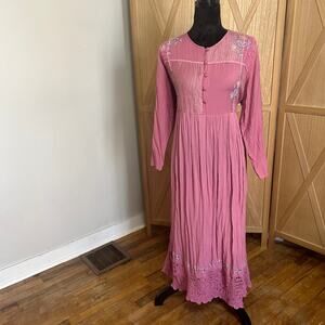 vintage pink embriodered crochet dress